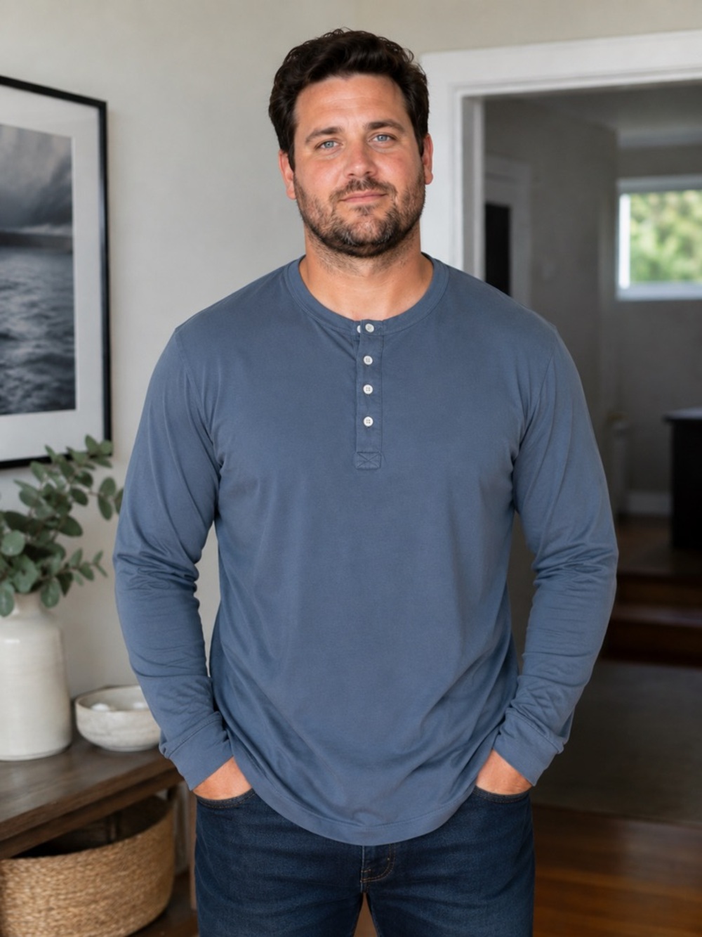 Buck Mason Slate Blue Long-Sleeve Henley
